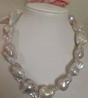 Hermosa 30-35mm Mar del Sur Barroco Blanco Collar de Perlas Collar de 18 Pulgadas 925