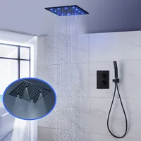 Bathroom Black Shower System 16inches/20inches Ceiling SPA Mist Rainfall Showerhead Panel 3ways Thermostatic Mixer LED Shower Faucets