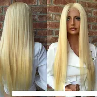 150 плотности бразильского меда блондинки человеческие волосы шнурки передних париков Цвет 613 # прямые густые блестящие полные кружева человеческие парики волос с волосами младенца