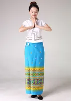 Geleneksel Tayland giyim Kadınlar festivali elbise sahne performansı aşınma Asya Stili etnik kostüm oryantal dans giyim