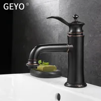 GEYO Antique Copper Bathroom Faucets Basin Faucets Brass Oil Rubbed Bronze Black Faucet Bathroom Shower Hot Cold Mixer Water Tap