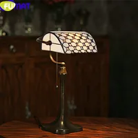 FUMAT Lampada da tavolo Tiffany Paralume in vetro colorato vintage Camera da letto Lampada da comodino LED Perline di banca Soggiorno Art Home Deco Lampada da scrivania