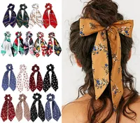 12 adet / grup yeni moda yaz At Kuyruğu Eşarp Kadınlar için Elastik Saç Halat Saç Yay Bağları Scrunchies Saç Bantları Çiçek Baskı Şerit Hairbands