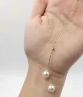 Envío Gratis nobile joyería hermosa del Mar del Sur Blanco 11-12mm collare di perle di oro 14 k