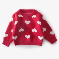 Adorável vermelho crochet bebê pulôver camisola manga longa primavera 2021 meninas infantil blusas 19091102
