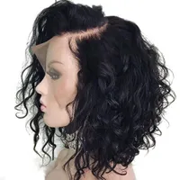 Bythair Kısa Dalgalı Bob 13x6 HD Dantel Ön İnsan Saç Peruk Ağartılmış Knot Virgin Brezilyalı Ön Kopardı Doğal Siyah Renk Saç Çizgisi