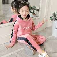 Retail Boys Girls gold velvet plus thick hooded sports tracksuit kids 2pcs outfits soccer tracksuit kids designer tracksuits Clothing Sets