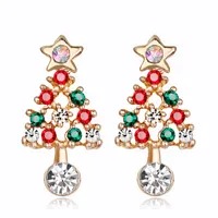 도매 직접 판매 크리스마스 시리즈 귀걸이 유럽과 미국 스타일 패션 합금 다이아몬드 크리스마스 트리 귀걸이 크로스 테두리 판매