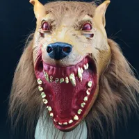2019 새로운 늑대 마스크 피 묻은 입 적목 무서운 동물 마스크 소름 할로윈 파티 마스크 카니발 의상 흰색 갈색 색상 무료 배송