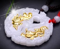 Gold necklace jade pendant with dragon and phoenix couple jade inlaid gold 999 jewelry one pair price Send certificate best gift present