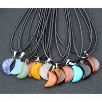 Lot 12 pcs mixed fashion natural stone moon pendant necklace lucky moonstone charm necklaces giftsMN427