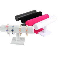 Free Shipping 5Pcs Black Velvet/Leather T-Bar Rack Organizer Hard Stand Holder for Bracelet Chain Necklace Watch Fashion Jewelry Display