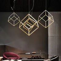 Posta moderna fyrkantiga ram LED-hängande lampor Geometri Restaurang Bar Living Room Plated Gold Aluminium Droplight Lighting Fixture