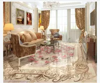 Custom 3D PVC autoadhesivo piso foto mural papel tapiz Sala de estar Europeo lujo mármol azulejo mosaico 3D impermeable piso baldosa