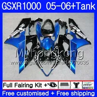 + Tank för Suzuki GSXR 1000 1000cc GSX R1000 2005 2006 Kit + Tank Blå Svart Hot 300hm.57 GSX-R1000 GSXR-1000 1000 CC K5 GSXR1000 05 06 FAIRING