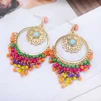 Fashion-New Ethnic Turkish Indian Style Gold Color Jhumka Resin Beaded Statement Long Earrings for Women Boho Party Jewelry Accessories