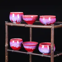 赤禅キルンティーカップアクセサリードリンクウェアギフトティーボウル天津ティーマグ磁器ティーカップの家の装飾