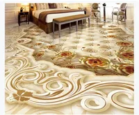 カスタム3Dポリ塩化ビニールの自己粘着床写真壁画壁紙ハイエンド高級ゴールドホーム装飾バラの石モザイク3D防水床タイル