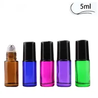 5 colores 5ml Mini Roll On Glass Bottle gruesas Perfumes BOTELLAS DE VIDRIO BOLA DE ACERO INOXIDABLE Para ACEITE ESENCIAL