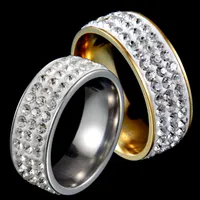 Mode 10 stks / partij rvs ring sieraden vrouwen en mannen bruiloft paar kristal strass zirkoon accessoires Mooie geschenkmaat 6-12