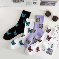 1 par de mujeres mariposa calcetines coreanos calcetines kawaii harajuku hembra patineta mujer algodón niña hermosa calle calle