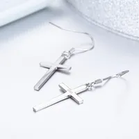 Fashion-Solid 925 Sterling Silver Cross Drop Dangle Hook Örhängen för Kvinnor Tjej Smycken Present Pendientes Aros Oorbellen Orecchini