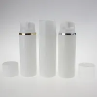 High-grade 100ml pp plastic round white airless pump bottle with gold or silver collar, vacuum pump bottle wholesale