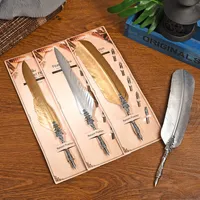 Altın Gümüş Tüy Daldırma Quill Kalem Set Survival Kalem İş Hediye Roman Doğum Günü Hediyesi Retro İmza Kalem WJ085