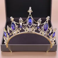 Jóias de ouro do cabelo das mulheres azuis de cristal Rhinestone diademas Tiaras Vintage e acessórios de cabelo Crowns Rainha Princesa Wedding presentes