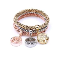 3 colores / set Tree of Life Charm Wrap Bracelets Cristal austriaco Corazón Oro Plata Oro rosa Pulsera de cadena elástica para mujer Joyería de moda