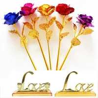 Fashion Gold Foil Plated Rose Artificial Long Stem Flower Creative Gifts for Lover Wedding Christmas Valentines Mothers Day Home Decoration