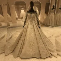 2020 reale delle immagini maniche lunghe in rilievo una linea di abiti da sposa Corset Back Arabia Arbian Dubai A spalle Plus Size Abito da sposa