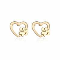 Dog Paw Print Earrings For Women Hollow Love Heart Stud Earring Gold Silver Metal Animal Pet Earing Christmas Xmas Jewelry Gifts