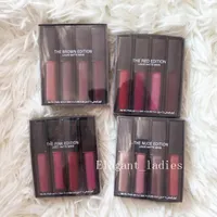 Makeup Liquid Lip Gloss Lipstick Kit the Red Nude Brown Pink Edition 4sts Vackra färger Mini Matte