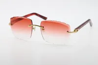 Wholesale Selling Rimless Optical 3524012-A Original Sunglasses marble Red Plank High Quality C Decoration Carved lenses Glass Unisex
