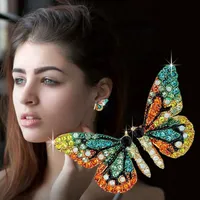 Charm Butterfly Wing Earrings 2 Colors Alloy Rhinestone Stud Earrings Women Girls Jewelry Accesorios de moda Regalo de Navidad