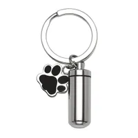 Pet Cremation Cylinder Stainless Steel Urn key chain Memorial Keepsake Pendant Ash Holder Paw Charm Personalized Engraving