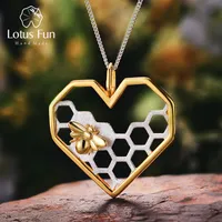 Lotus Fun Real 925 Sterling Silver Hecho a mano joyería fina Honeycomb Home Guard Love Forma de corazón Colgante sin cadena para mujeres Y19051602
