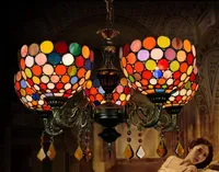 European creative lamps retro Tiffany stained glass decorative light bar restaurant living room lights bohemian 5 head pendant lightin