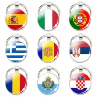 Countries Flag Keychain Spain Italy Portugal Greece Romania Croatia Andorra Flag Picture Glass Cabochon Key Chain Gifts
