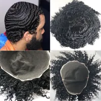 Afro Curly Toupee Pełna Szwajcarska Koronki Mężczyźni Włosów Peruki Wigs Wymiana System Remy Human Wave Wig