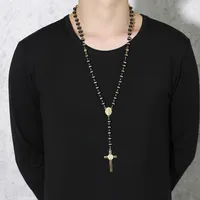 Collana rosario lungo colore nero / oro per uomo donna in acciaio inox in acciaio inox catena croce pendente a croce gioielli da uomo da donna NC-372