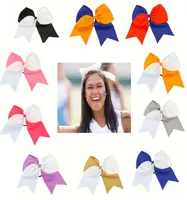 14 teile / los 2019 Heißer Verkauf 8 Zoll Zweifarbige Farben Jubeln Haarschleife mit Gummiband Pferdeschwanz Cheerleading