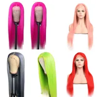 Indian Virgin Human Hair 13x4 Lace Front Wig Rak Grå Lila Blå Röd Rosa Grön 13 Av 4 Paryk Ruyibeauty