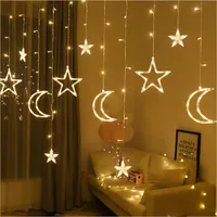 2.5m 138 LED Moon Star Fairy Light Christmas Holiday Curtin Lights Garland LED String Light For Wedding Window Home Party Decoration