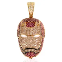 24K Gold Plated Iced Out Big Iron Men Necklace Pendant Micro Paved Cubic Zircon Charm Bling Bling Hip Hop Jewelry