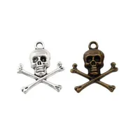 100 pcs / lotes pirata crânio encantos pingentes liga jóias diy braceletes braceletes brincos antigos prata / bronze 21 * 24mm a-335