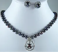 Casamento das mulheres por atacado noblest 8mm 17 "black shell colar de pérolas + 12mm inlay pearl pendant necklace