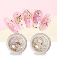 3D Nail Art Decoration Shiny Crystal Half Pearl Metal Gold Studs Rivet Moon Star DIY Nail Care Accessories Beauty Woman Manicures Craft Tool