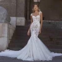2020 Berta Mermaid Lace Wedding Dresses Sweetheart Neck 3D Appliqued Bridal Gowns Plus Size Sweep Train Tulle robes de mariée